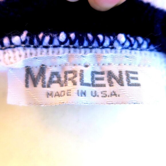 Marlene Vintage Nautical Stripe Sweater Navy Cream Boat Neck Knit 1980s Sz Small - Picture 4 of 4